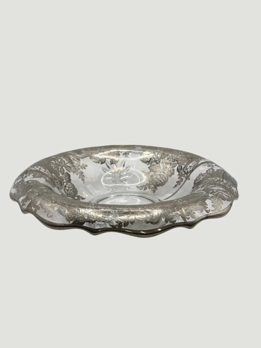 VTG Fostoria Baroque Silver Overlay Glass Bowl 12
